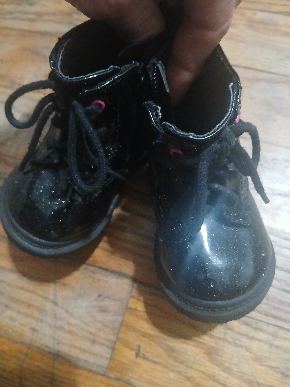 Kids Black Glitter Lace-Up Boots